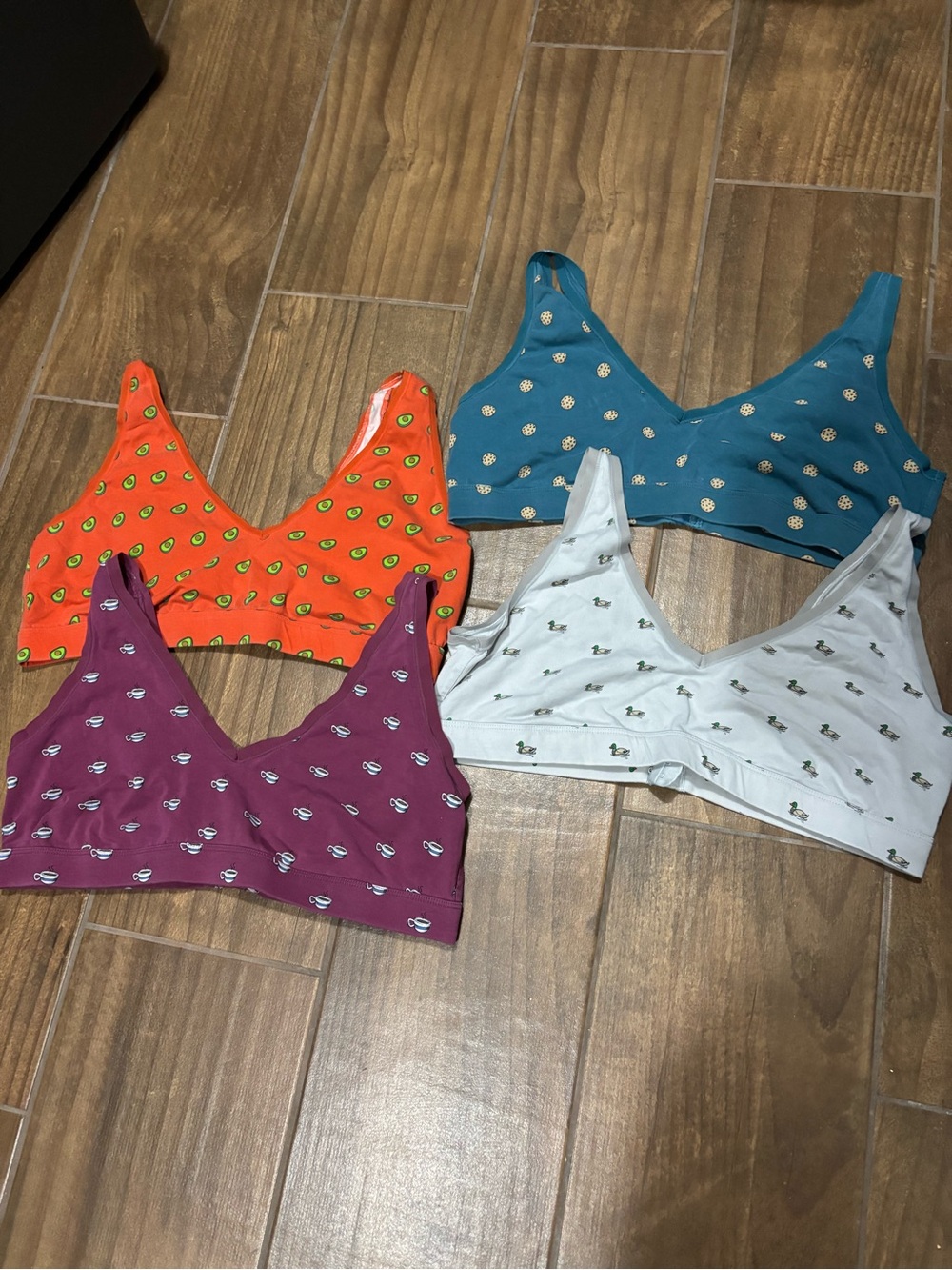 MeUndies Stretch Organic Cotton V-Neck Bralette Lot of 4 3X Prints